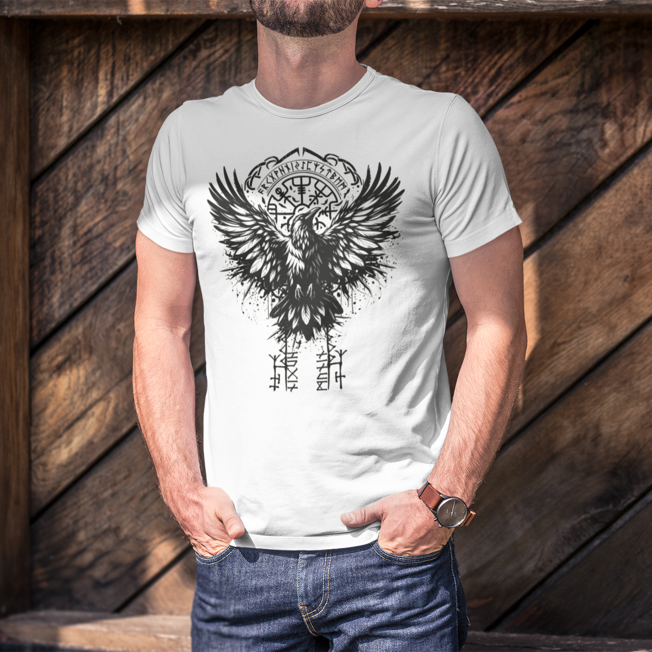 Raben Odins Hugin & Munin Vegvisir T-Shirt