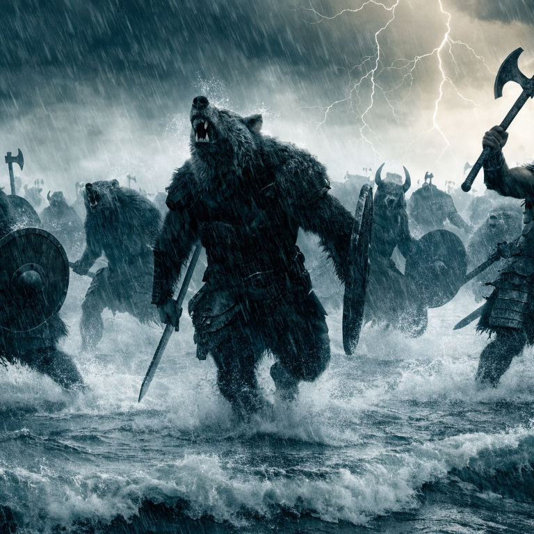 Nordischer Berserker mit Bärenfell und Runen