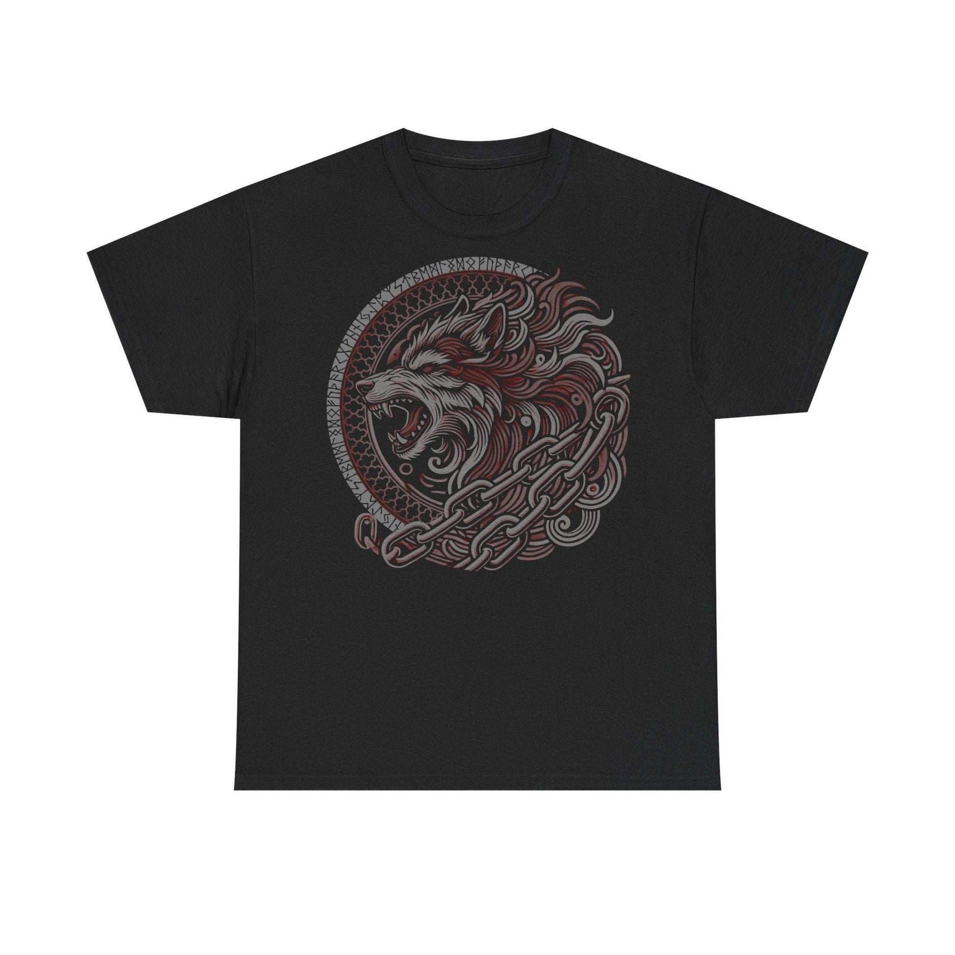 Wikinger T-Shirt mit Odins Wölfen Geri, Freki und Fenrir im nordischen Mythologie Design