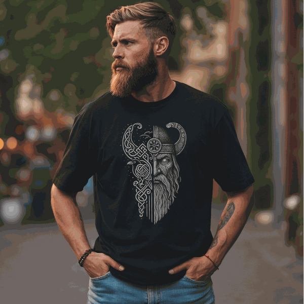 Odins Raben Wikinger Oversized Organic T-Shirt mit Vegvisir und Runenmotiv