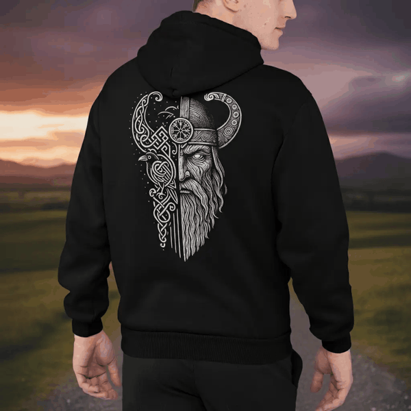 Odin und die Raben Organic Hoodie mit Vegvisir und Runen für nordische Mythologie Fans