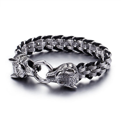 Wolfskopf Schnallenarmband aus Titanstahl