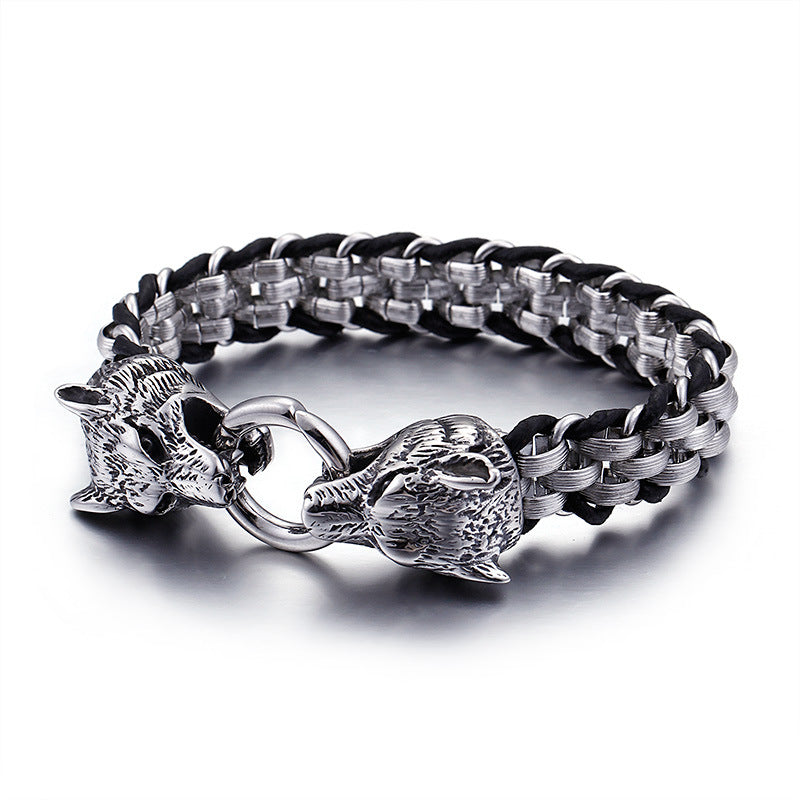 Wolfskopf Schnallenarmband aus Titanstahl