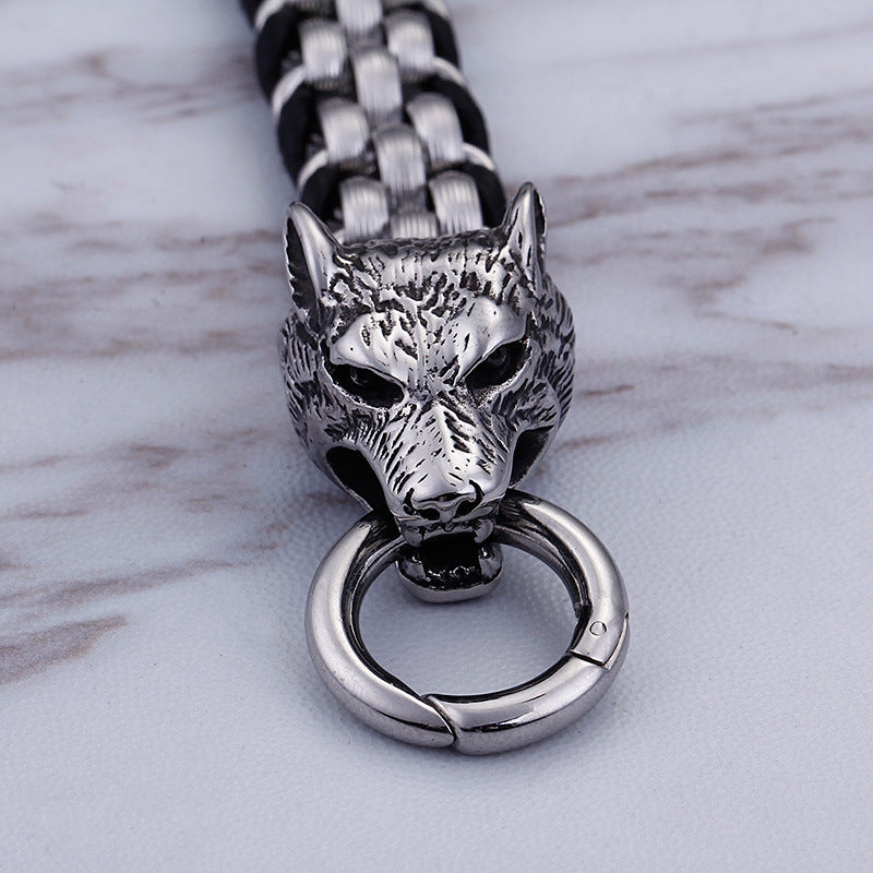 Wolfskopf Schnallenarmband aus Titanstahl