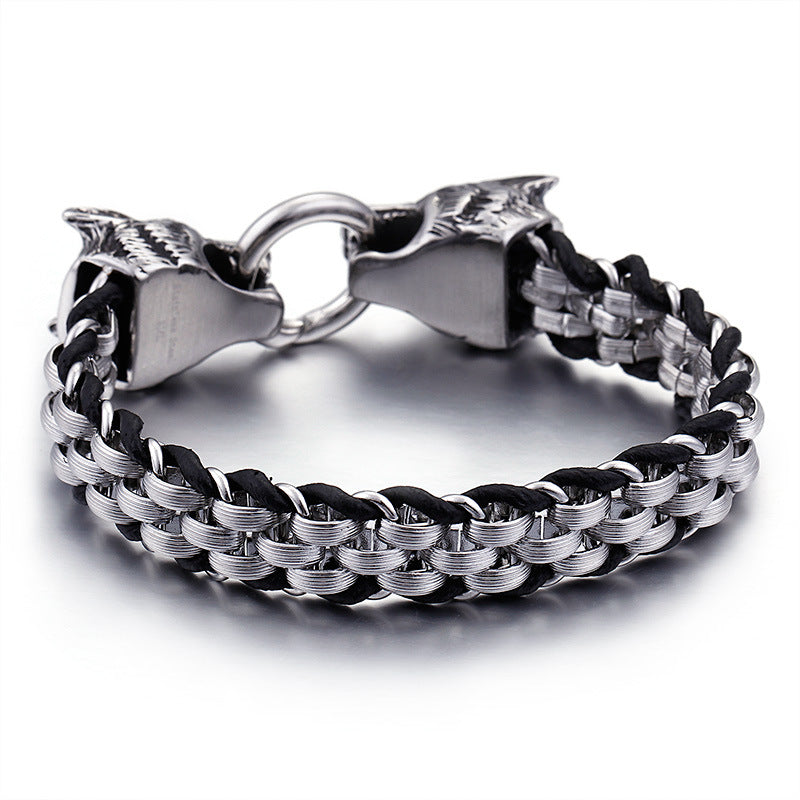 Wolfskopf Schnallenarmband aus Titanstahl