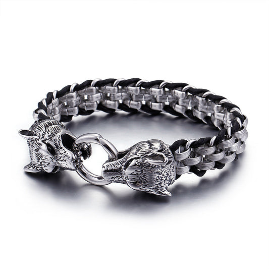 Wolfskopf Schnallenarmband aus Titanstahl