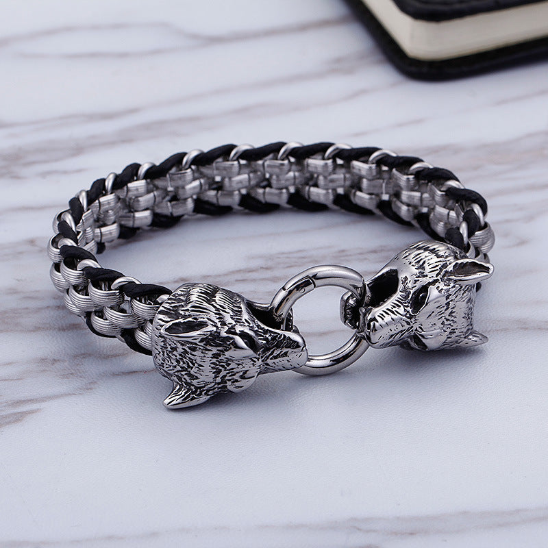 Wolfskopf Schnallenarmband aus Titanstahl