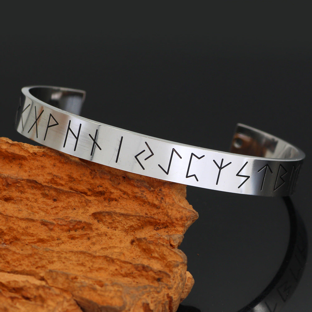 Wikinger Runen Armband Manschette aus Edelstahl - Nordische Mythologie Handschmuck