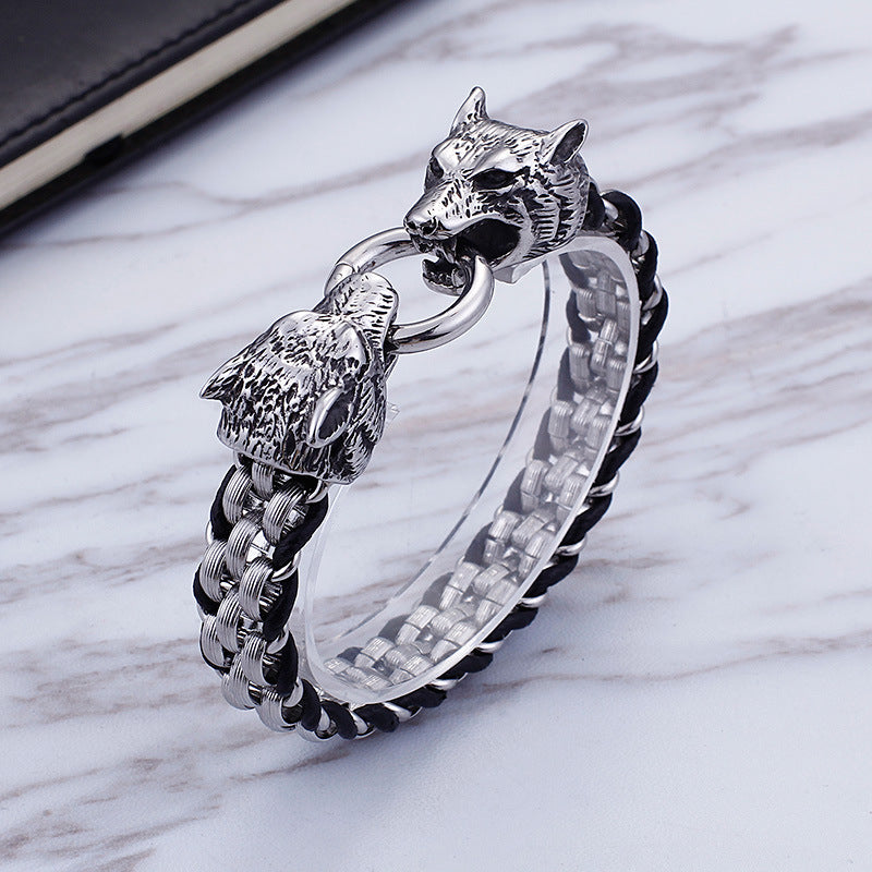 Wolfskopf Schnallenarmband aus Titanstahl