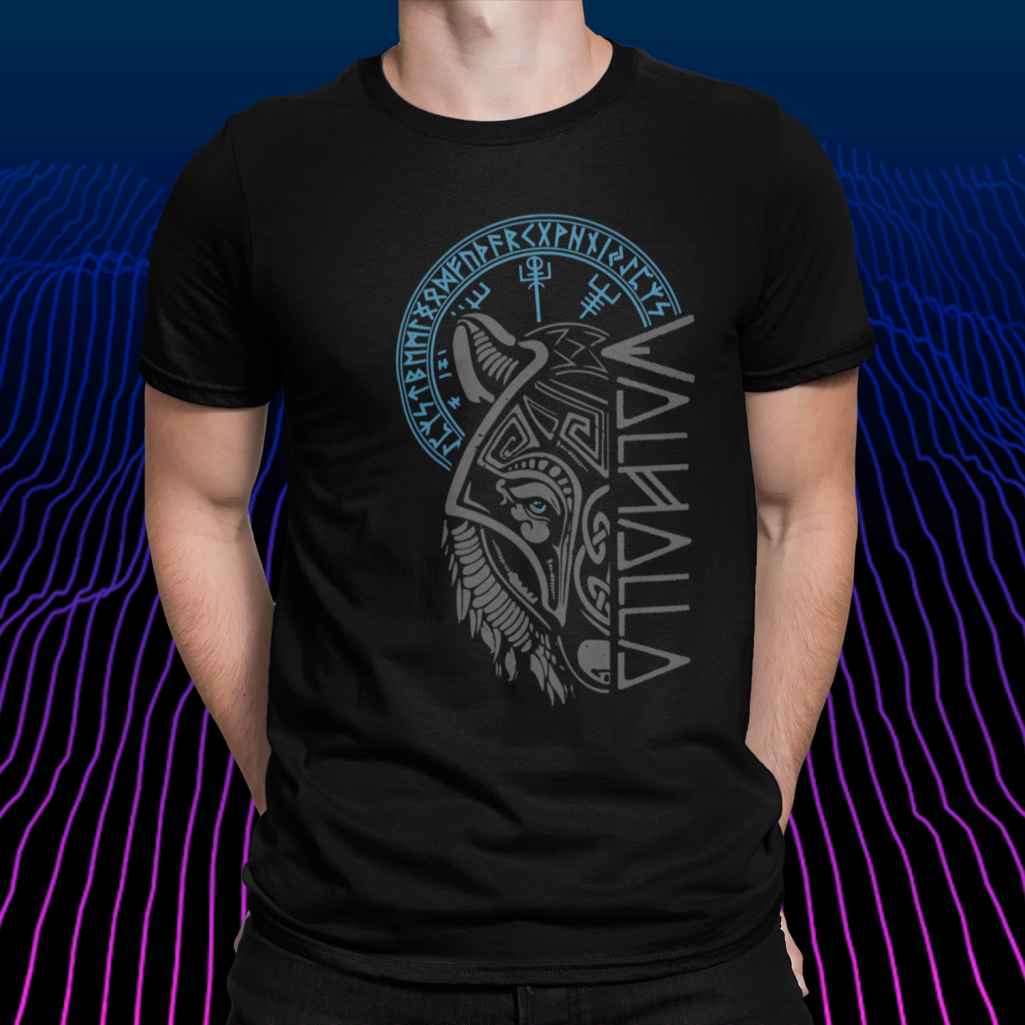 Walhalla Wolf Maske & Vegvisir T-Shirt