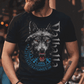 Wikinger T-Shirt mit Walhalla Wolf, Vegvisir und nordischen Runen